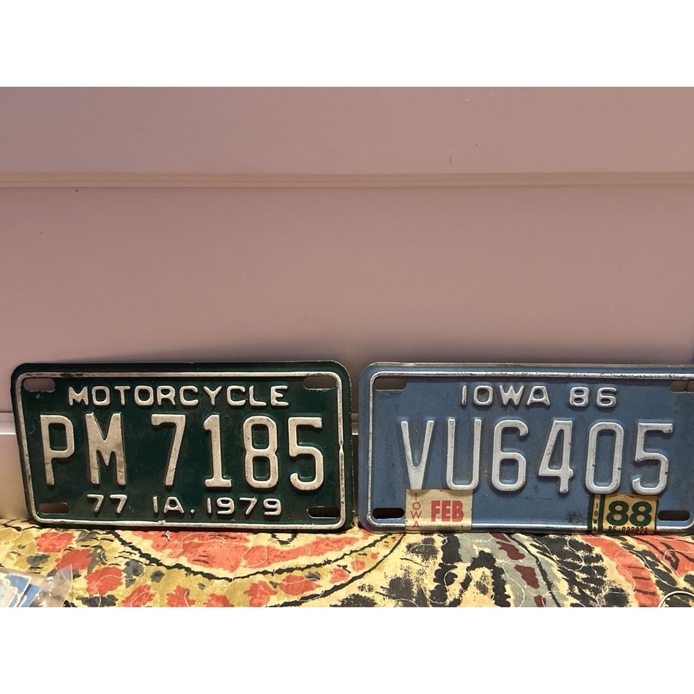 Vintage 1979 And 1988 Iowa Motorcycle License Plates